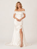 Ailani | Ivory Square Neck Ruffle Slit Prom Dress-KissProm