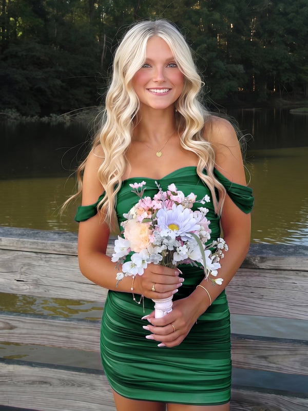 Emerald Pink Off The Shoulder Tulle Short Homecoming Dresses | KISSPROM