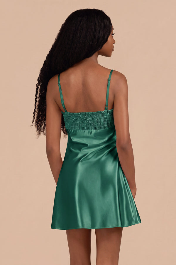 Emerald Sheath Spaghetti Straps Satin Homecoming Dress (2) | KISSPROM