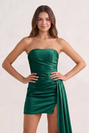 Emerald Sheath Strapless Satin Short Homecoming Dress with Train | KISSPROM