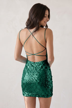 Emerald Sheath V Neck Blue Sequins Sheath Mini Homecoming Dresses (2) | KISSPROM