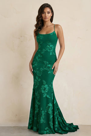KissProm-Emerald  Spaghetti Straps Mermaid Tulle Long Prom Dresses With Appliques