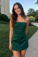 Emerald Strapless Appliqued Satin Sheath Homecoming Dress | KISSPROM