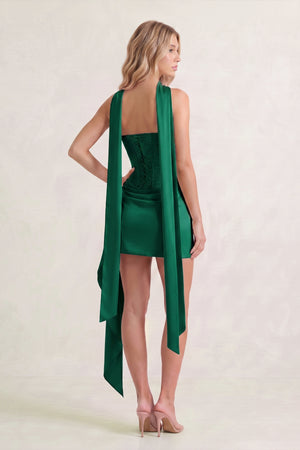 Emerald Strapless Bodycon Satin Corset Homecoming Dress With Ribbon (6) | KISSPROM