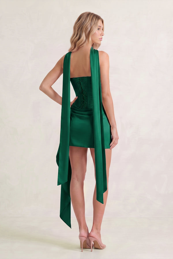 Emerald Strapless Bodycon Satin Corset Homecoming Dress With Ribbon (6) | KISSPROM