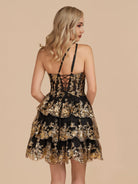 Emma | A Line One Shoulder Navy Tiered Lace Short Homecoming Dress