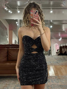 Eos | Black - Sheath Sweetheart Sequined Cut Out Short Homecoming Dresses