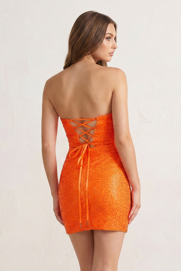 Bright Orange - Sheath Sweetheart Sequined Cut Out Short Homecoming & Cocktail Dresses