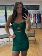 Eos | Dark Green - Sheath Sweetheart Sequined Cut Out Short Homecoming Dresses