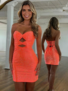 Eos | Orange  - Sheath Sweetheart Sequined Cut Out Short Homecoming Dresses