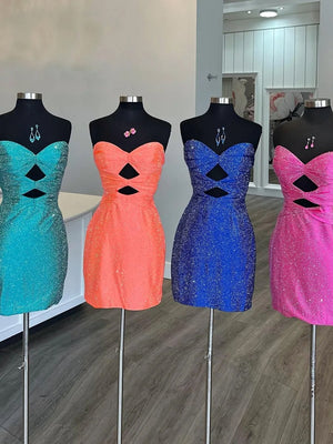 Orange - Sheath Sweetheart Sequined Cut Out Short Homecoming & Cocktail Dresses – Homecoming Dresses by KissProm | Available at KissProm