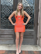 Eos | Orange  - Sheath Sweetheart Sequined Cut Out Short Homecoming Dresses