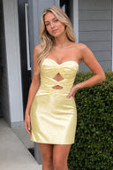 Yellow Sheath Sweetheart Sequined Cut Out Short Homecoming & Cocktail Dresses - KissProm