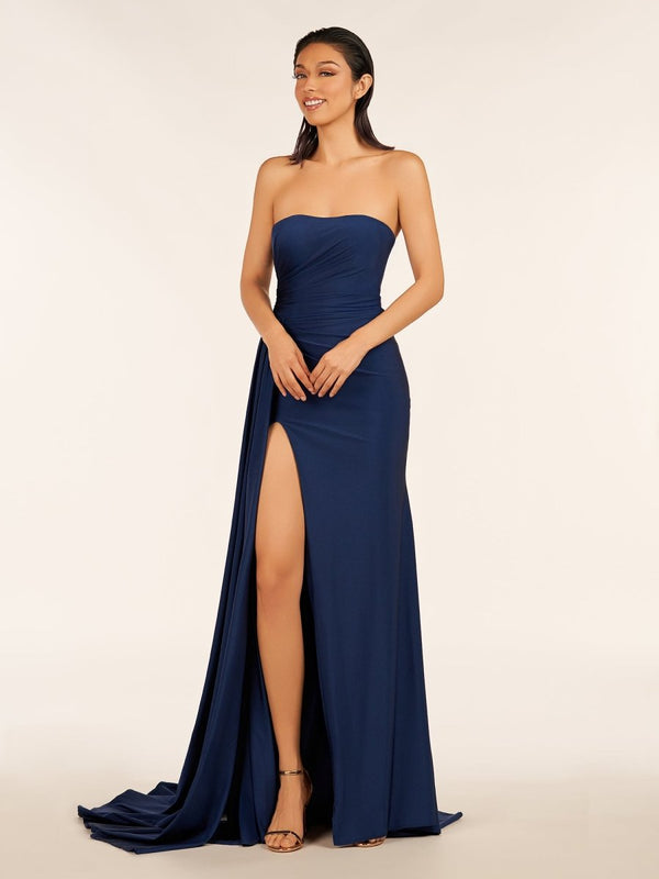 Mermaid Strapless Satin Long Prom Dresses With Split Mermaid Strapless Satin Long Prom Dresses With Split