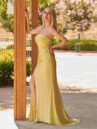 Eowyn | Mermaid Strapless Satin Long Prom Dresses With Split