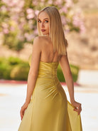Eowyn | Mermaid Strapless Satin Long Prom Dresses With Split