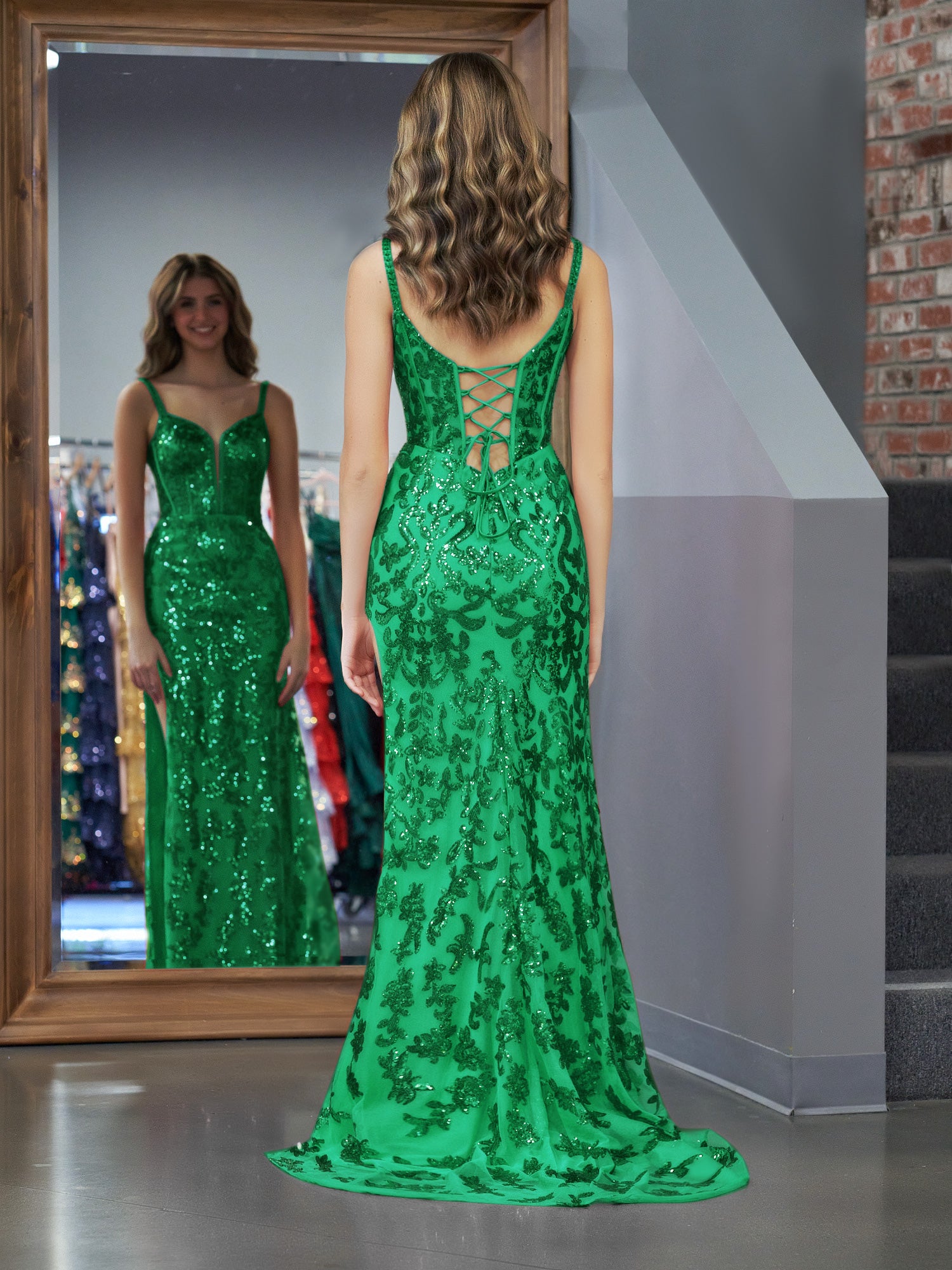 Erryn | Green Sheath Sequins Long Prom Dress with Slit