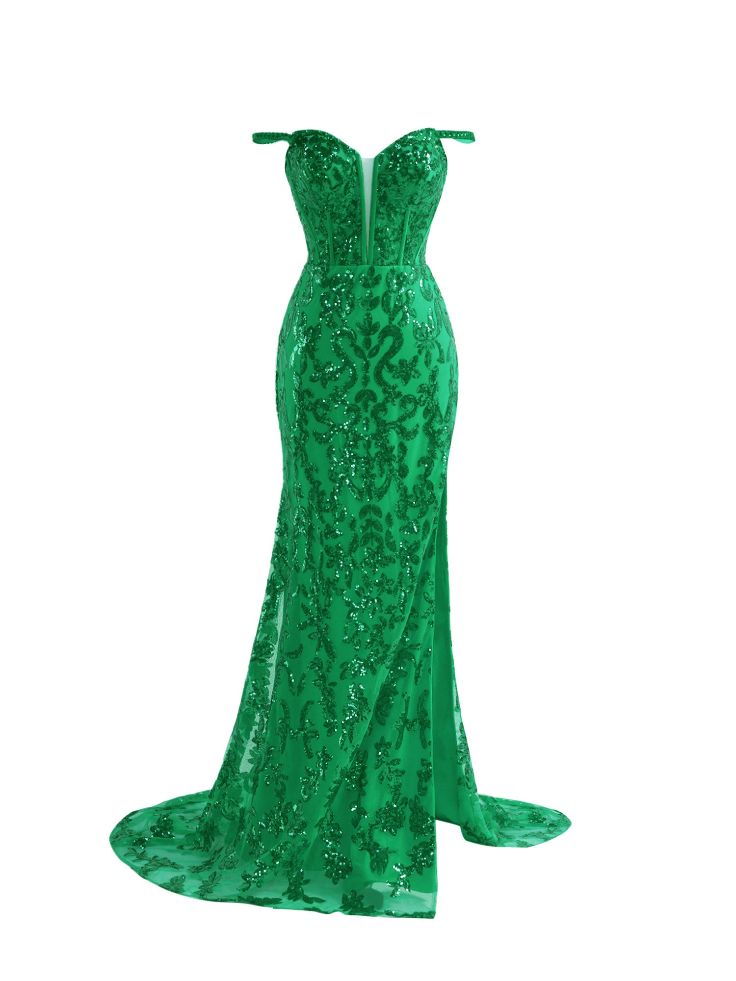 Erryn | Green Sheath Sequins Long Prom Dress with Slit