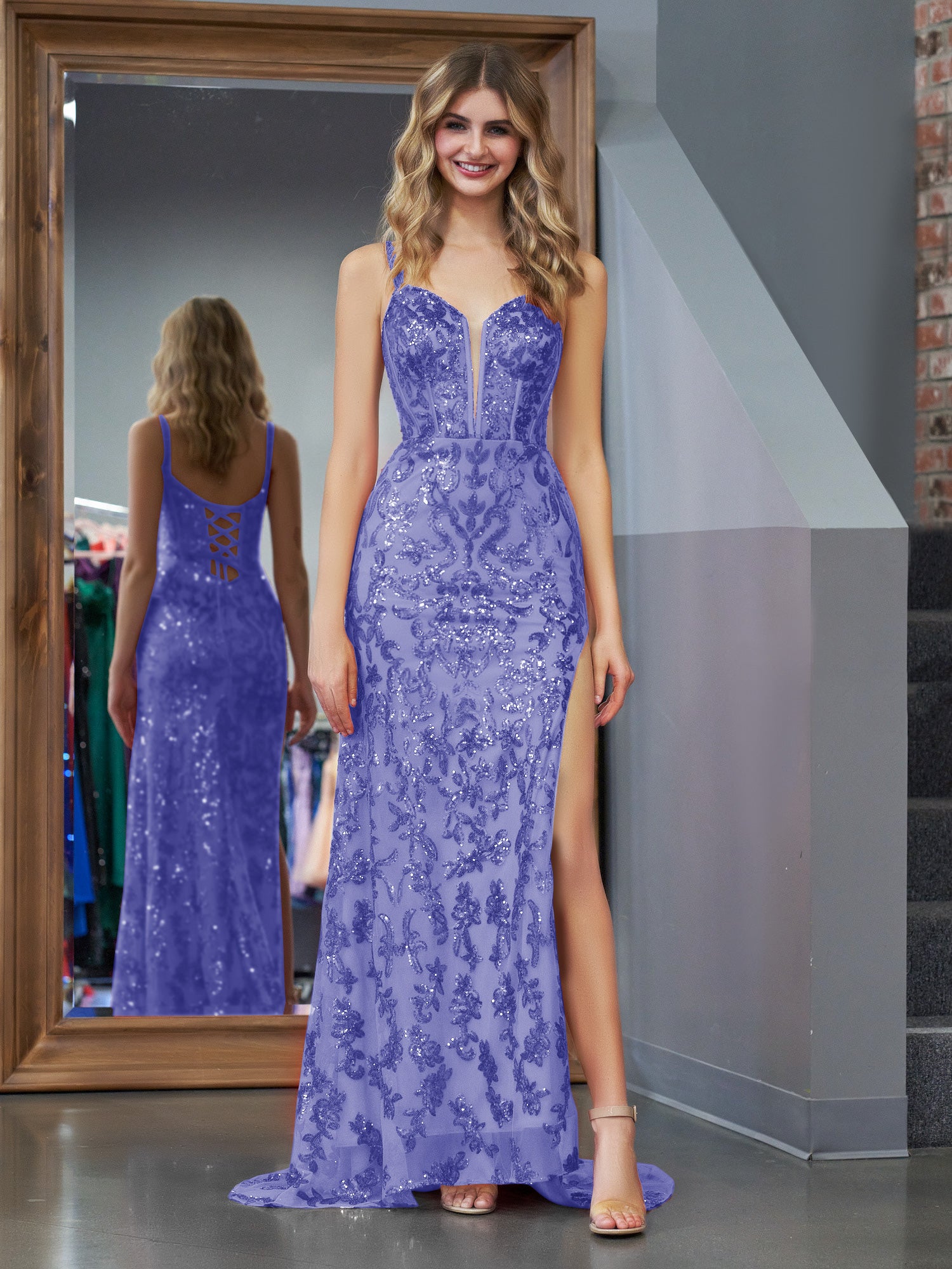 Erryn |Purple Sheath Sequins Long Prom Dress with Slit