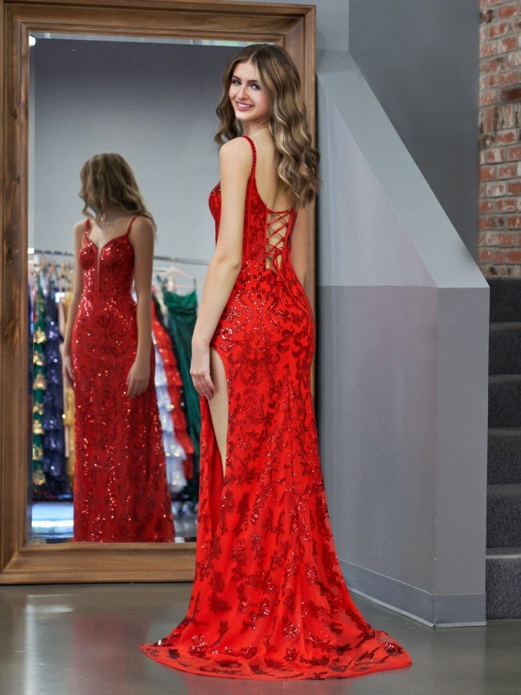 Sparkly Sheath Dark Green Sequin Long Prom Dress With Slit