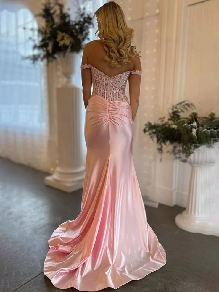 Pink sweetheart satin long mermaid long prom dress pink evening dress Y4575 main image 1