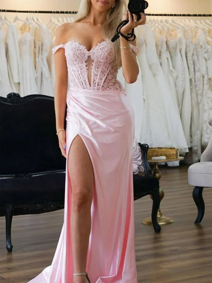Sweet Pink Satin Mermaid Long Wedding Guest Dress Formal Evening Dress Prom Gown SP1649