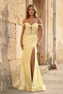 Mermaid Off The Shoulder Pink Satin Long Prom Dresses With Split – Prom Dresses by KissProm | Available at KissProm
