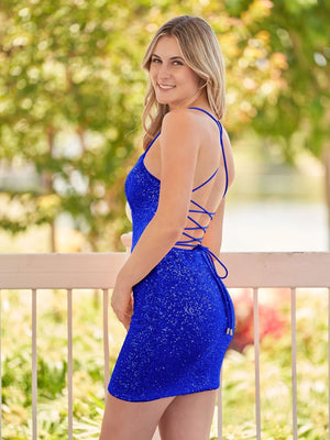 Bodycon Short Orange Scoop Neck Sequins Mini Party Dresses - KissProm