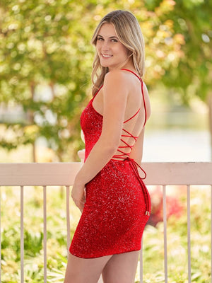 Dawn | Bodycon Short Orange Scoop Neck Sequins Homecoming Dress