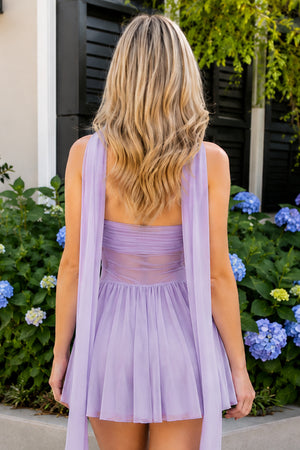 Lilac - Sweetheart A Line Tulle Short Homecoming Dresses With Scarf - KissProm