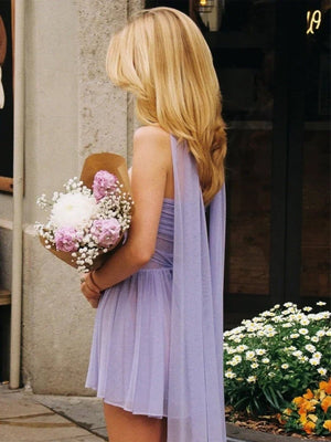 Lilac - Sweetheart A Line Tulle Short Homecoming Dresses With Scarf - KissProm