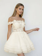 Estaline | A - Line Lace Organza Appliqued Off - the Shoulder Prom Dress - KissProm