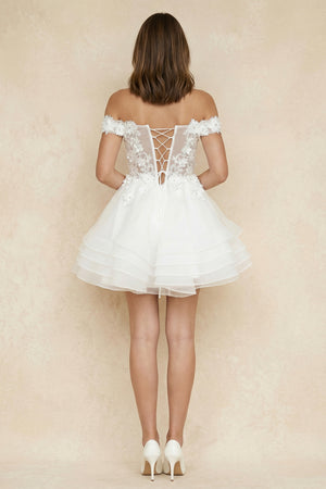 A-Line Lace Organza Appliqued Off-the Shoulder Prom Dress– Wedding Dresses by KissProm | Available at KissProm