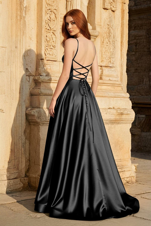 A Line Sweetheart Green Satin Long Prom Dresses with Slit - KissProm