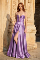 A Line Sweetheart Green Satin Long Prom Dresses with Slit - KissProm
