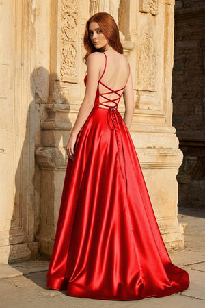 A Line Sweetheart Green Satin Long Prom Dresses with Slit - KissProm