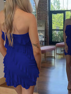 Evadira | Red - Sheath Chiffon Strapless Ruffled Short Homecoming Dresses