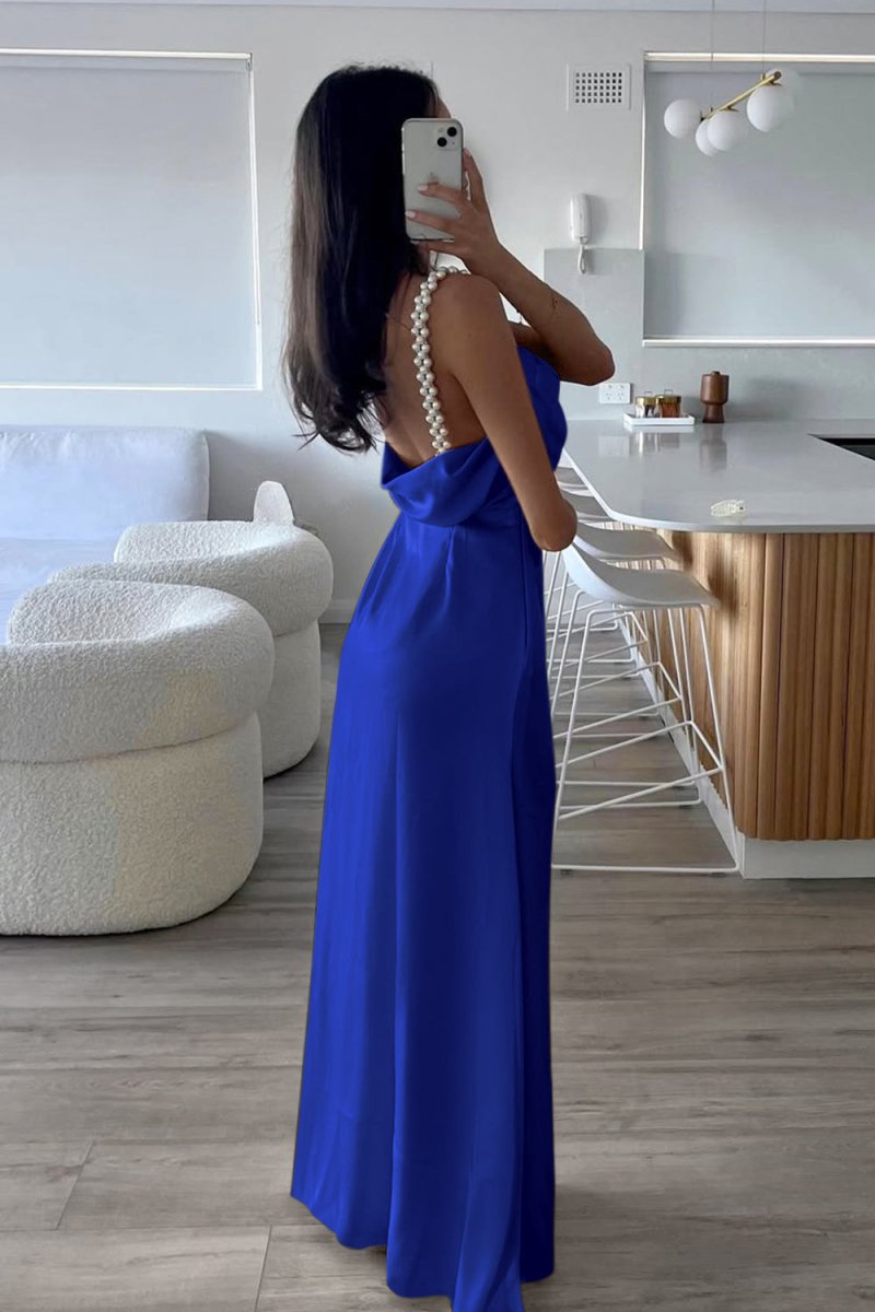 Evale | Yellow - Sheath Spaghetti Straps Satin Long Prom Dresses With Pearls - KissProm