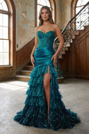 Red Strapless Sweetheart Mermaid Pleated Layered Long Prom Dress With Slit – Prom Dresses by KissProm | Available at KissProm