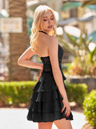Everett | Black - Halter Lace and Chiffon Ruffle Homecoming Dress