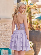 Everett | Lavender - Halter Lace and Chiffon Ruffle Homecoming Dress - KissProm
