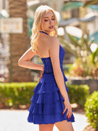 Everett | Royal Blue - Halter Lace and Chiffon Ruffle Homecoming Dress