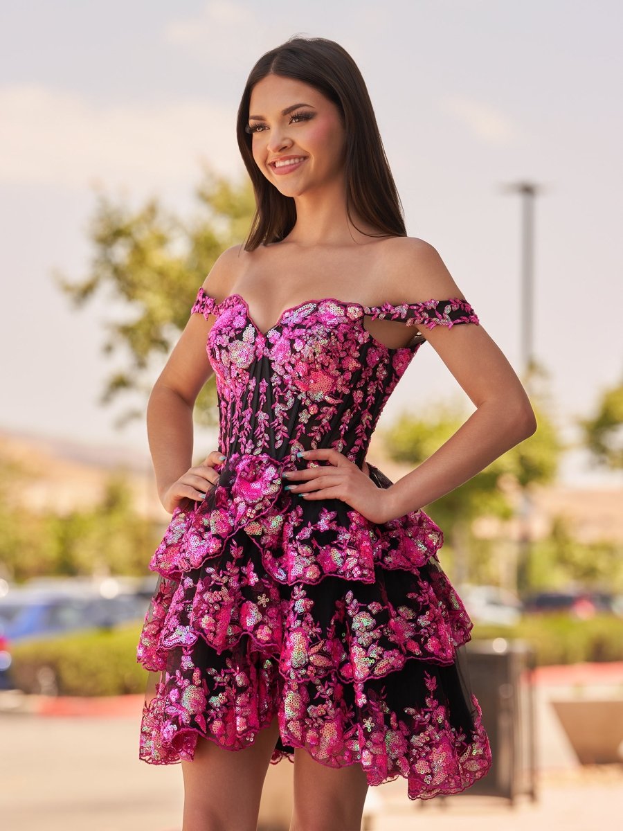 Everly | Black Pink - A-Line Sweetheart Tiered Short Homecoming Dress