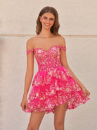 Everly | Fuchsia Gold - A-Line Sweetheart Tiered Short Homecoming Dress