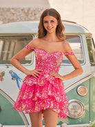 Everly | Fuchsia Gold - A-Line Sweetheart Tiered Short Homecoming Dress
