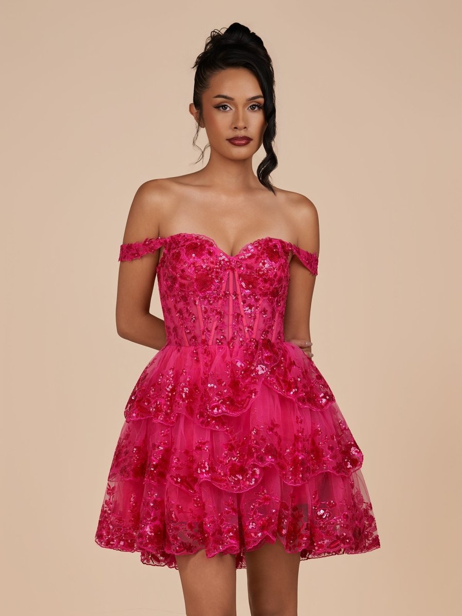 Everly | Fuchsia - A-Line Sweetheart Tiered Short Homecoming Dress
