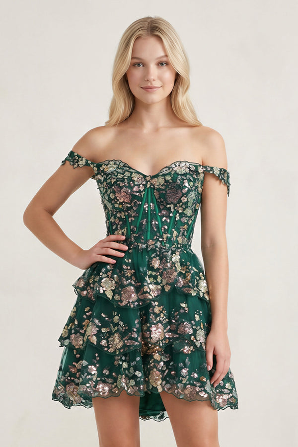Everly | Green - A-Line Sweetheart Tiered Short Homecoming Dress