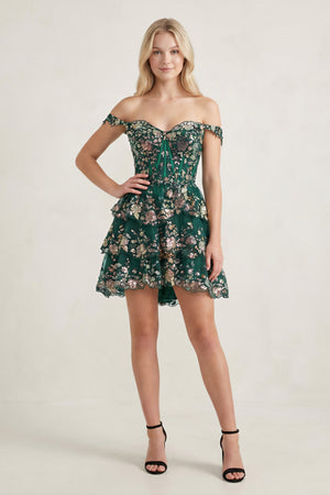 Everly | Green - A-Line Sweetheart Tiered Short Homecoming Dress