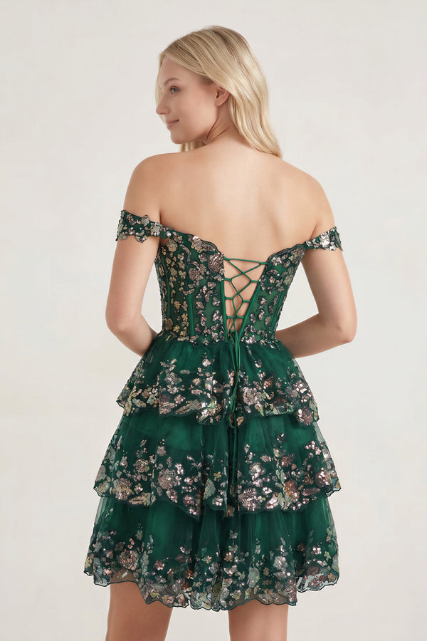 Everly | Green - A-Line Sweetheart Tiered Short Homecoming Dress
