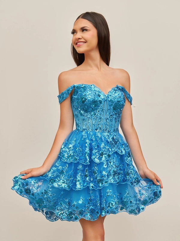 Everly | Peacock - A-Line Sweetheart Tiered Short Homecoming Dress